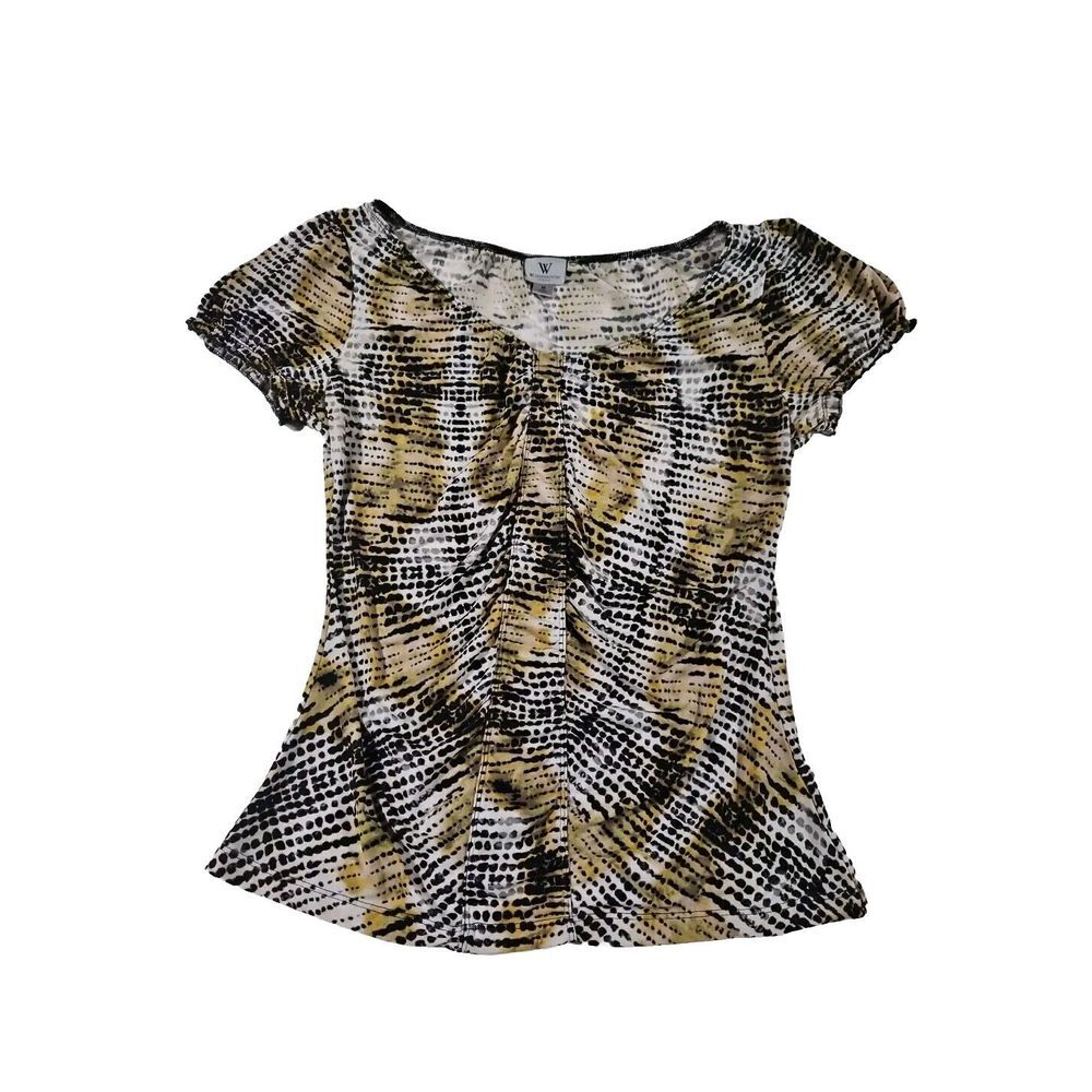 Worthington Stretch Womens Blouse Size Medium Black, White, Yellow